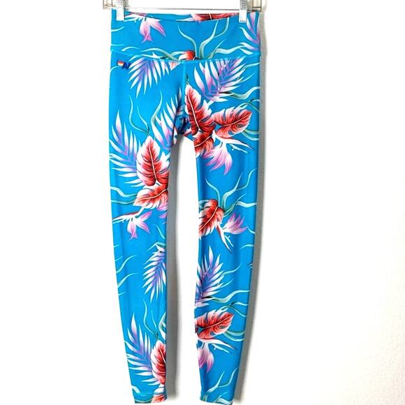 Aviator Nation Kauai Floral Leggings - Blue Multi - S - Picture 1 of 9